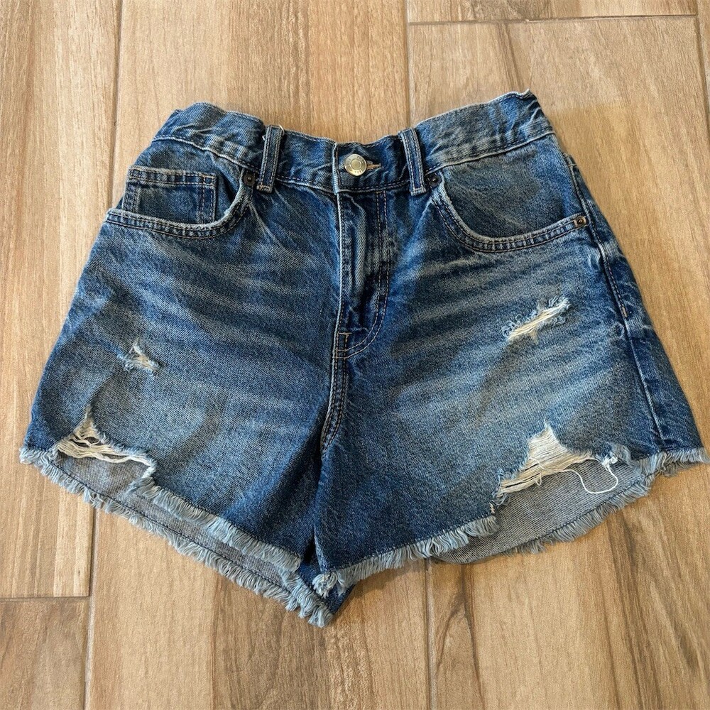 ZARA Girls Distressed Denim Cut-Off Shorts Blue Frayed Hem Size 14-15Y